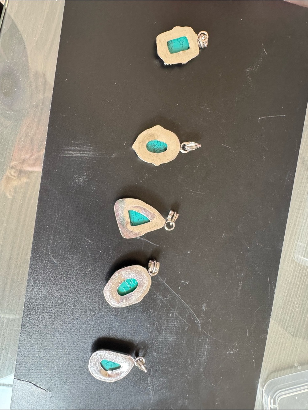 Reseller Bundle. 5- .925 stamped rings, 5-.925 turquoise colored pendants - Picture 6 of 9